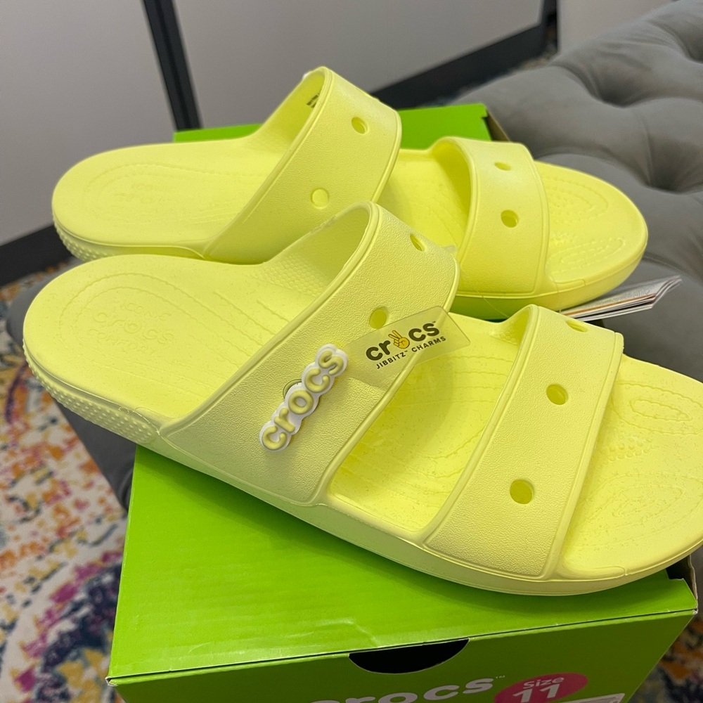 CROCS Women's Neon Yellow Slide Sandals